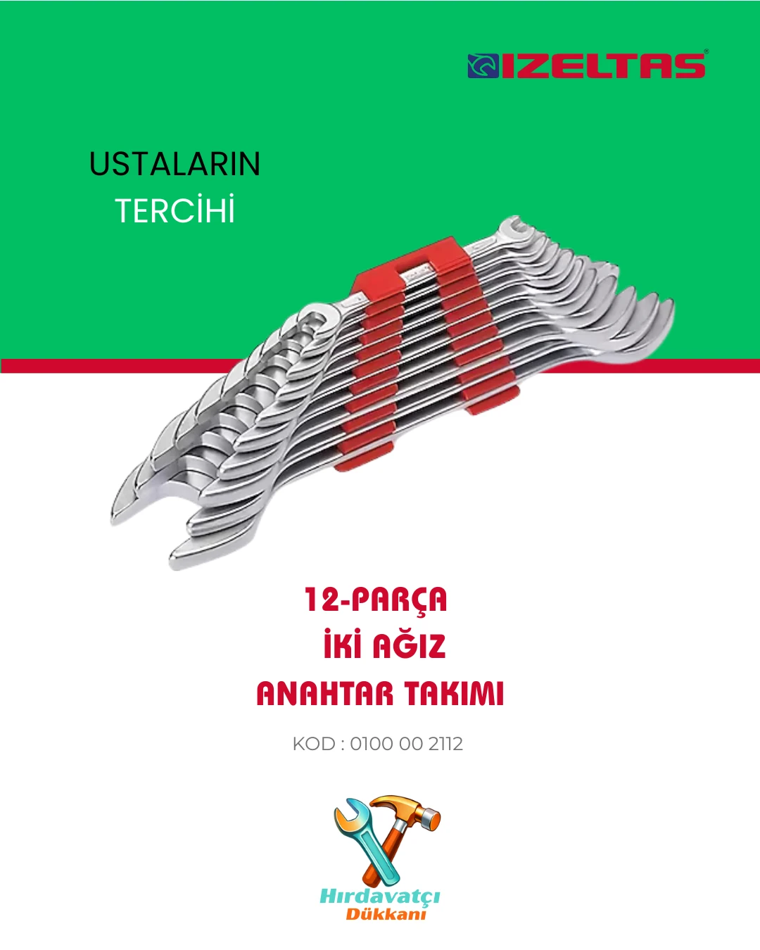 İzeltaş 12 Parça İki Ağız (Çatal) Anahtar Takımı Kısa Boy - 0100 00 2112